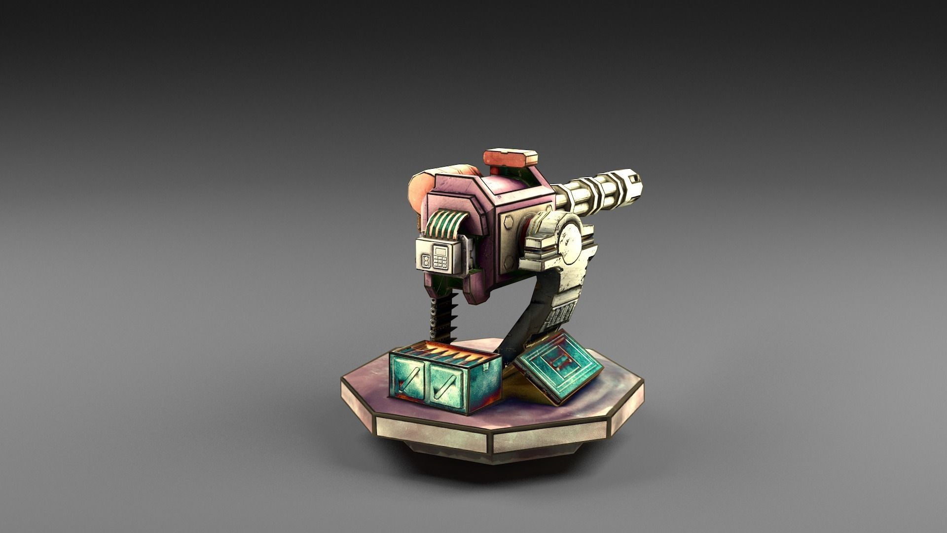 Carton turret machine gun Low-poly 3D model_4