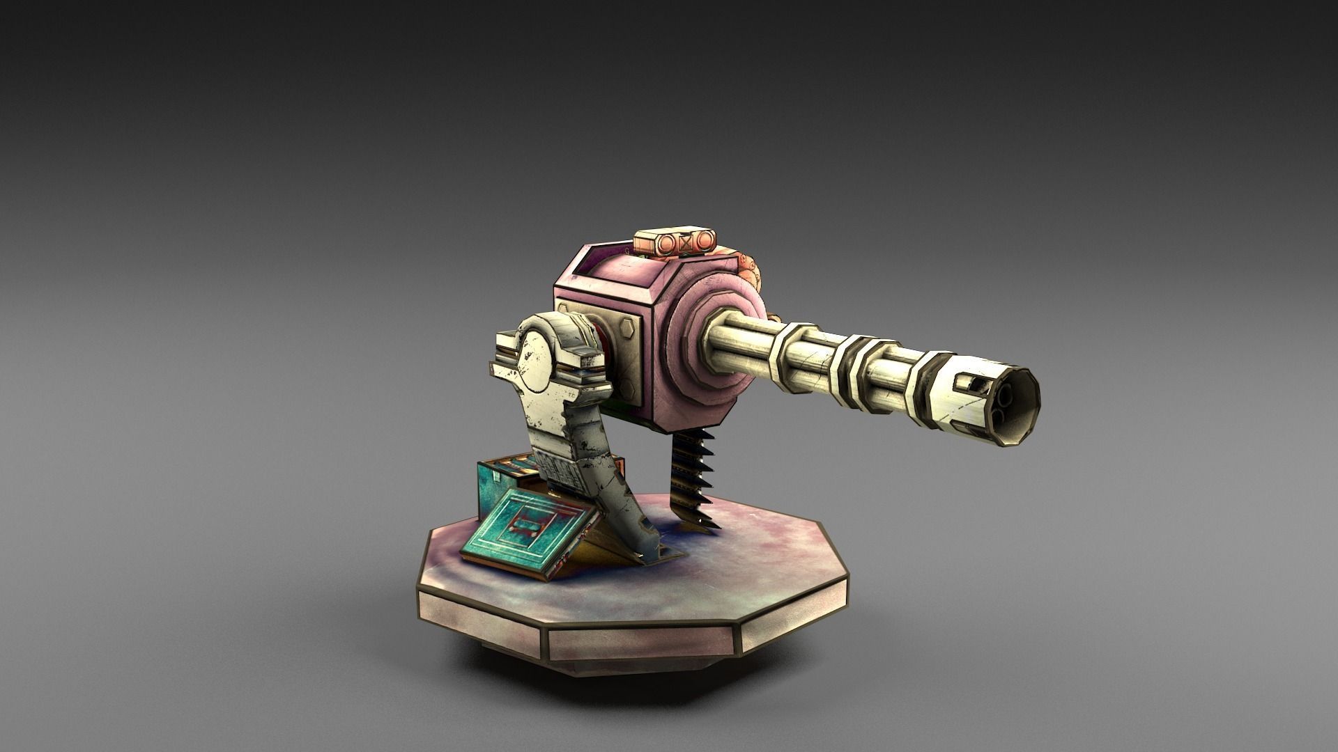 Carton turret machine gun Low-poly 3D model_3