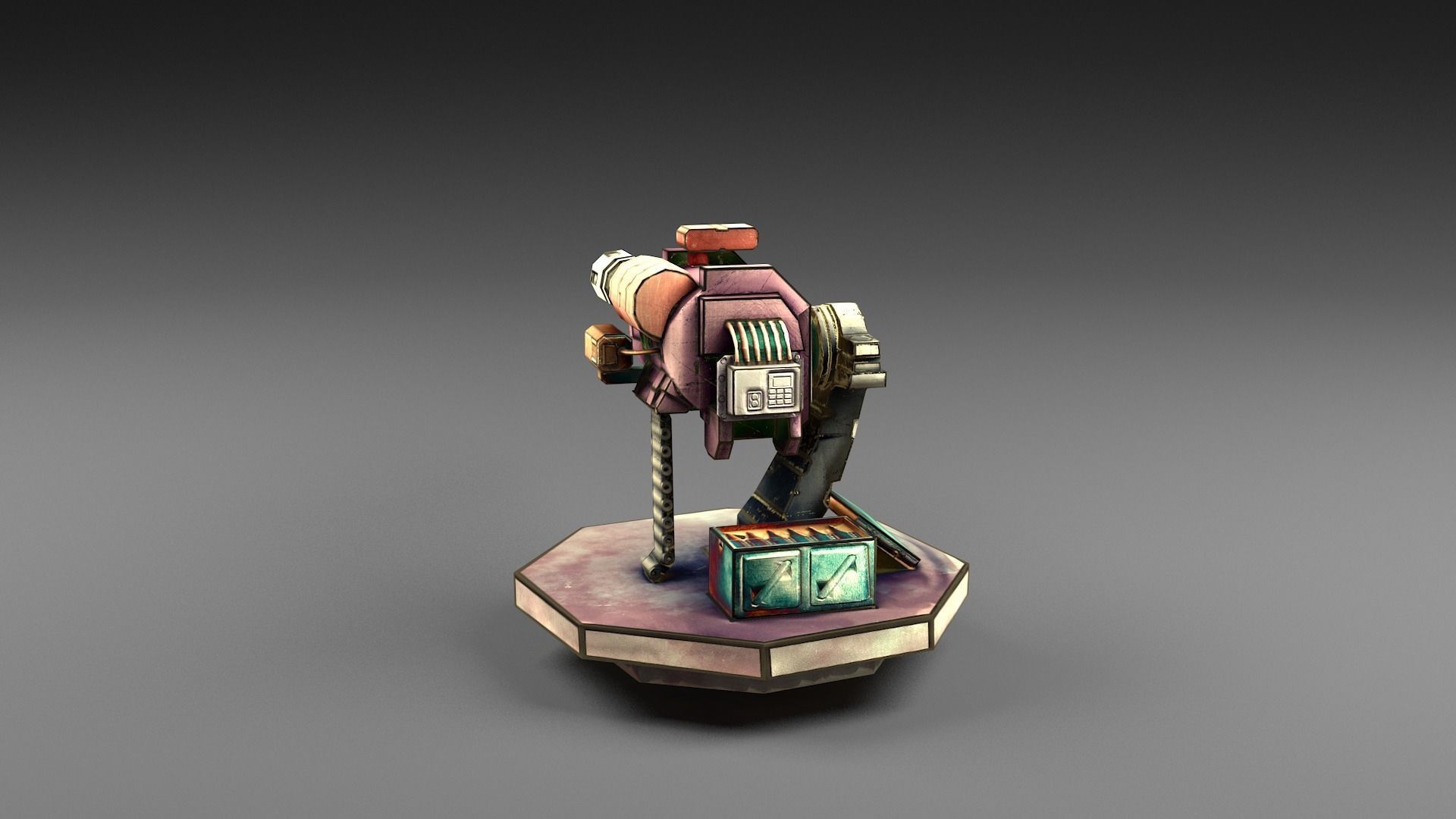 Carton turret machine gun Low-poly 3D model_0