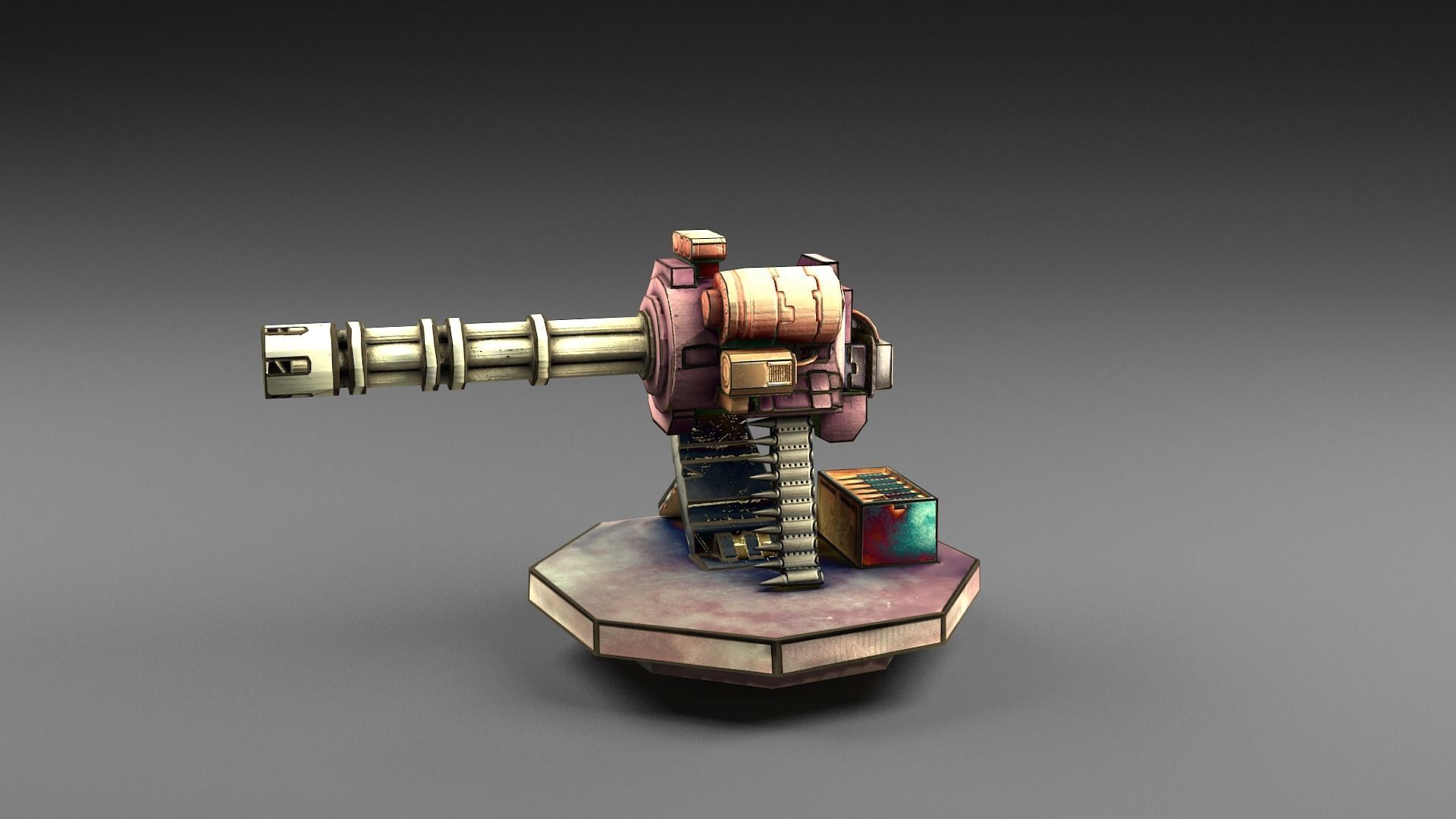 Carton turret machine gun Low-poly 3D model_1