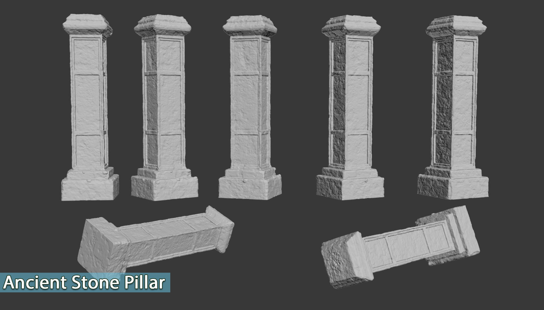 Ancient Stone Pillar Low-poly 3D model_17