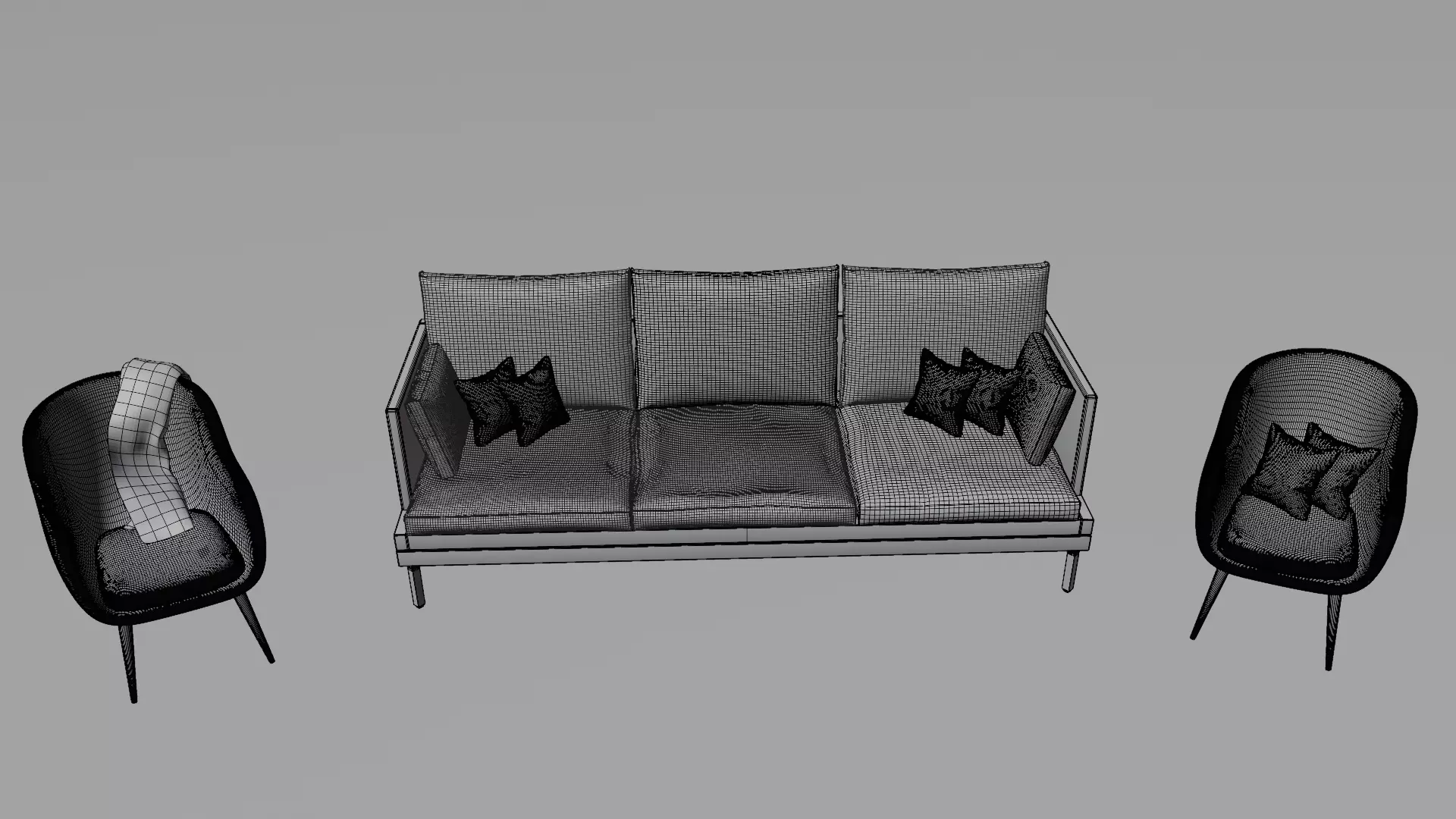 Couch leather sofa and two chairs Free 3D model