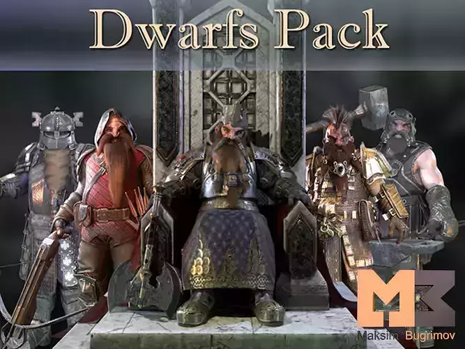 Dwarf Pack Low-poly 3D model