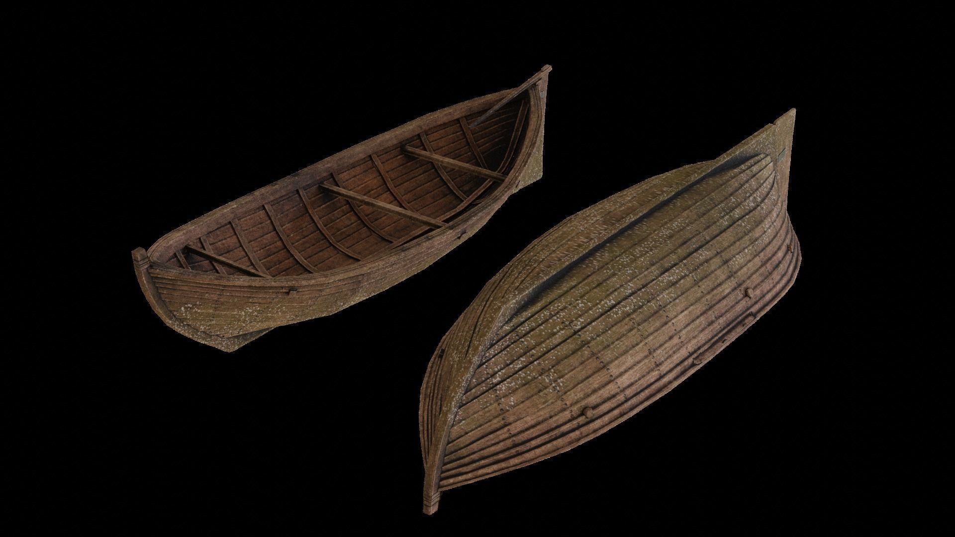 Wooden Boat Low-poly 3D model_1