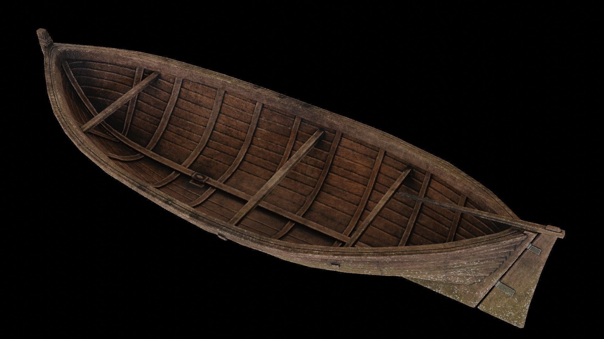 Wooden Boat Low-poly 3D model_3