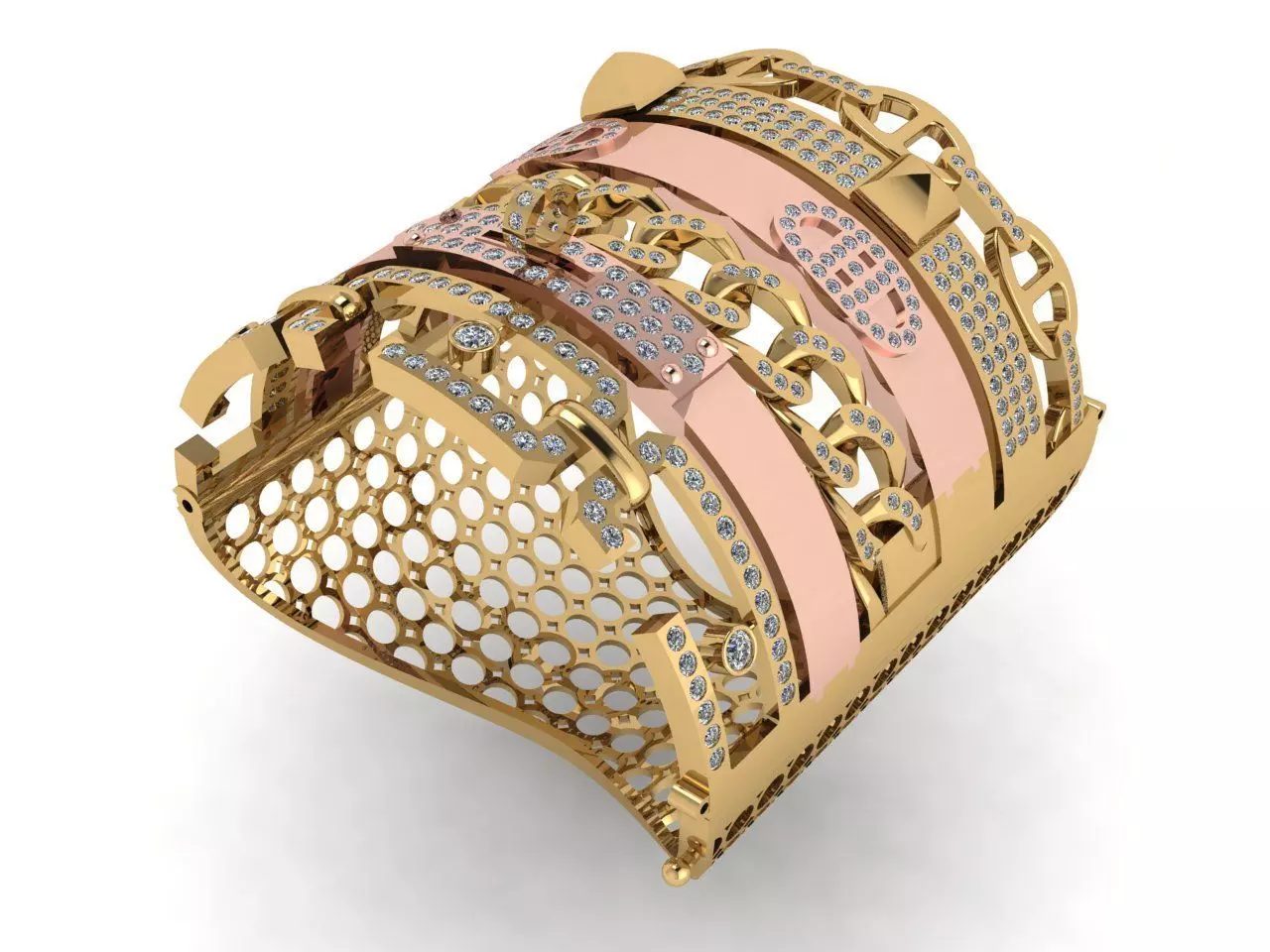 bracelets rose gold cuff bracelet with diamonds 3D print model