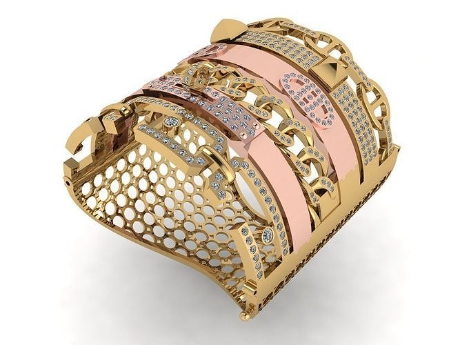 bracelets rose gold cuff bracelet with diamonds 3D print model