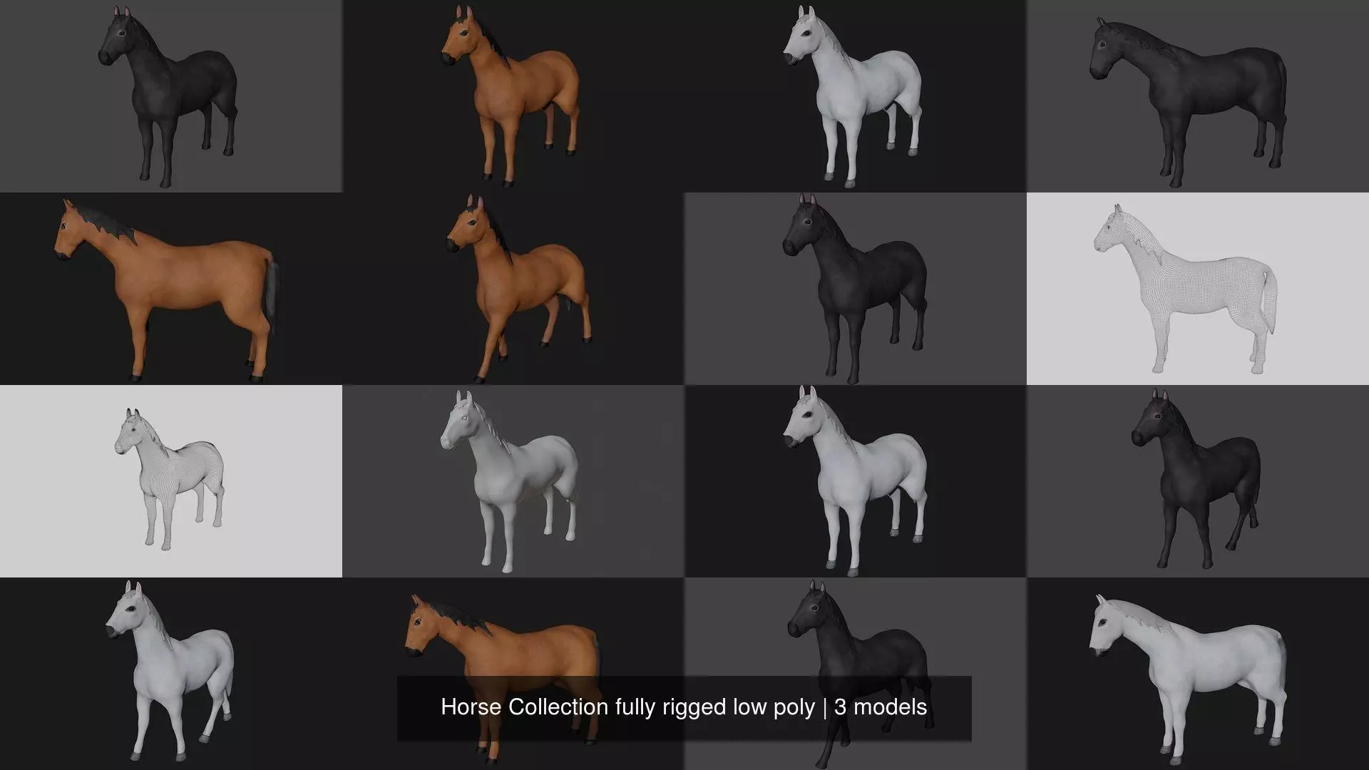 Horse Collection fully rigged low poly _0