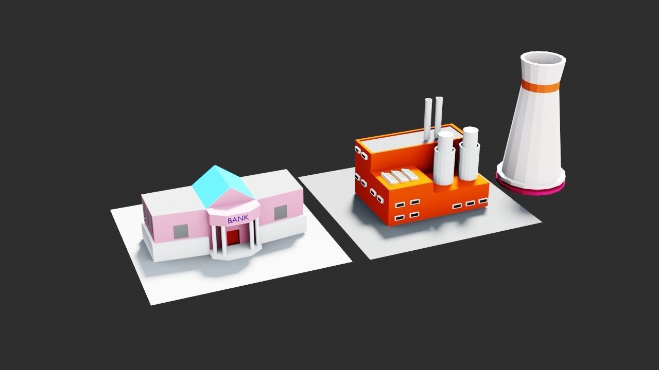 Low poly Modular city assets - Game ready Low-poly 3D model_7