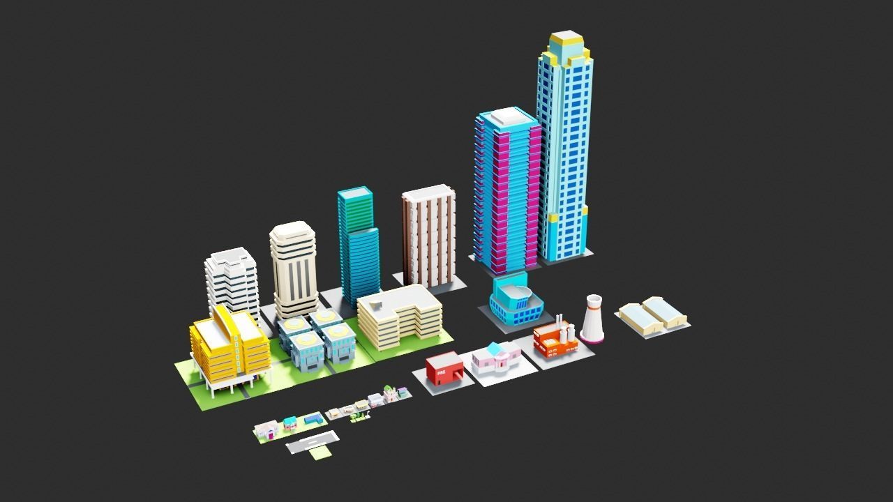 Low poly Modular city assets - Game ready Low-poly 3D model_1