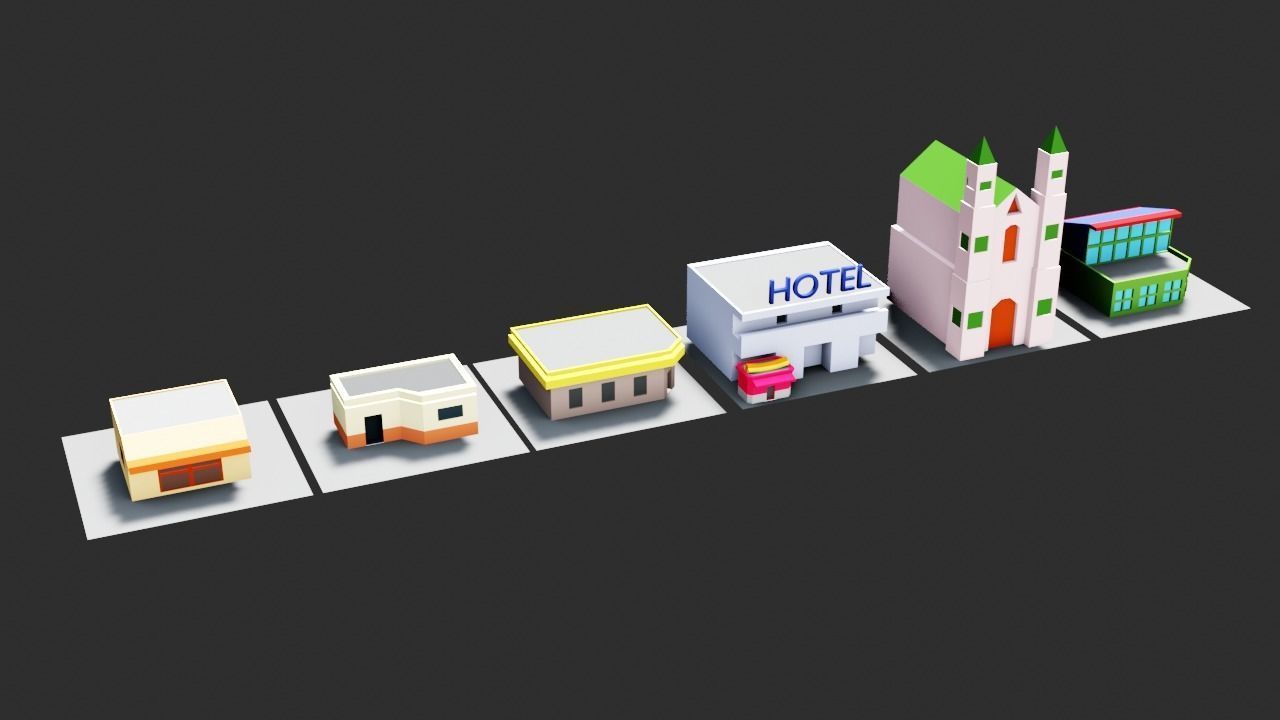 Low poly Modular city assets - Game ready Low-poly 3D model_11