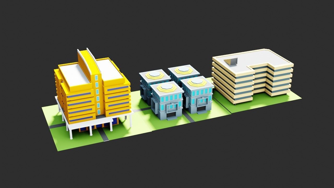 Low poly Modular city assets - Game ready Low-poly 3D model_5
