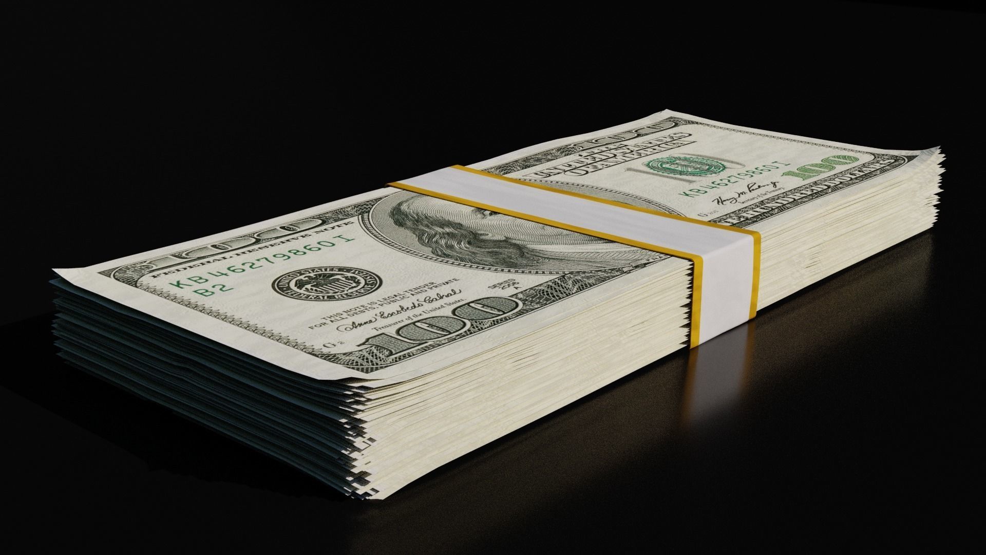 Money Stack - 100 Dollars - Coins -High Quality Low-poly 3D model_9