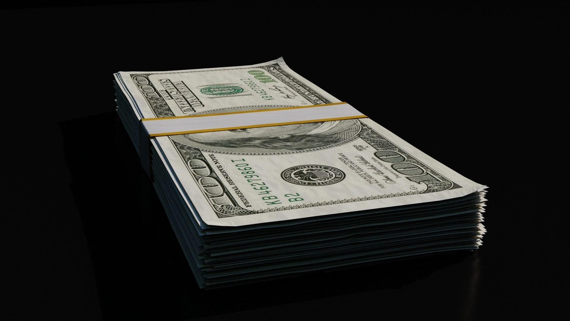 Money Stack - 100 Dollars - Coins -High Quality Low-poly 3D model_7