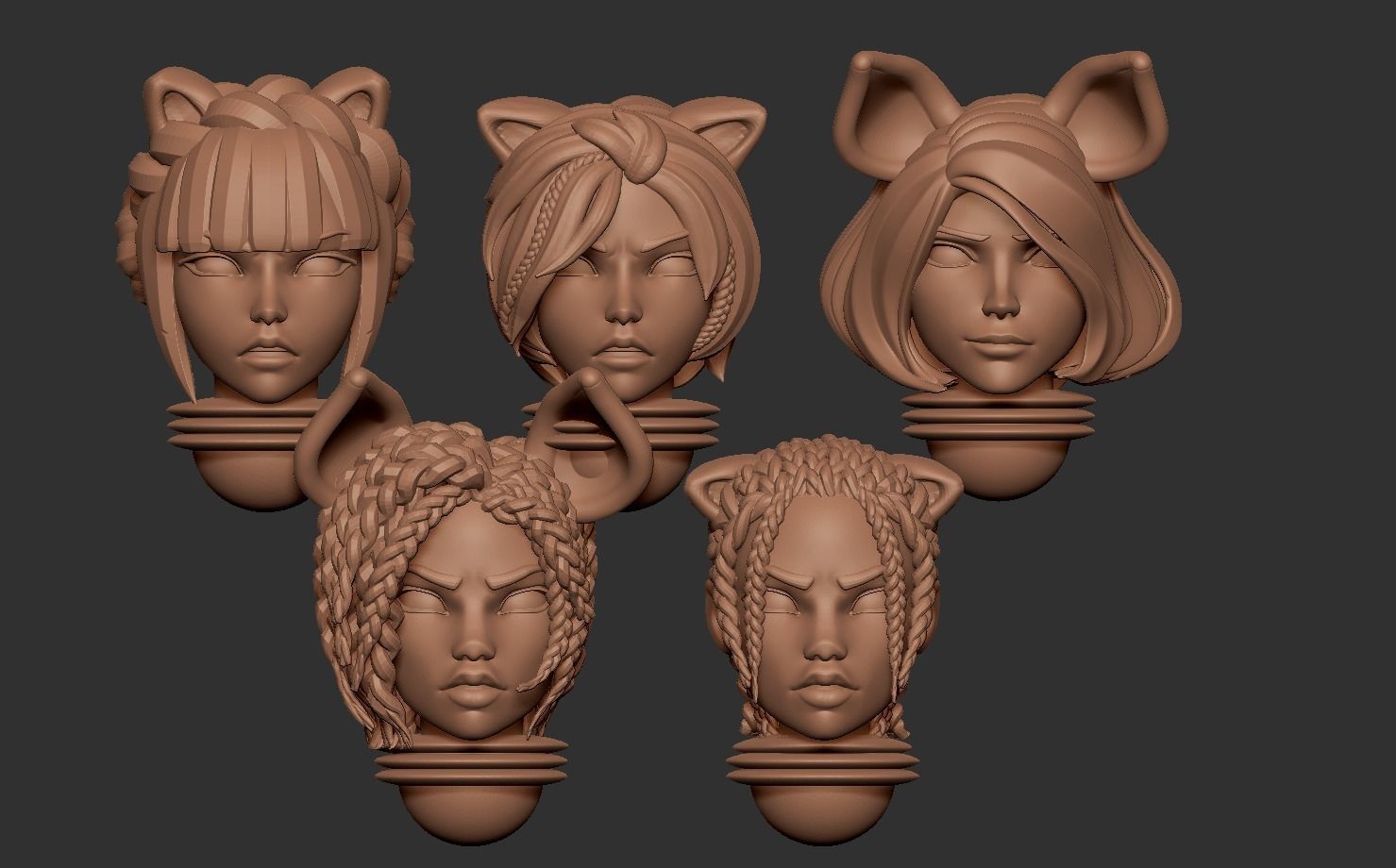 Anime set of Space nuns alternative heads 3D print model_3