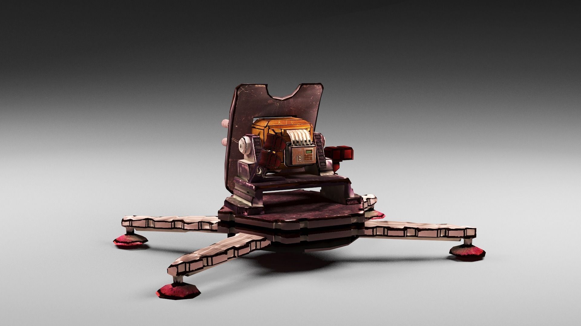 Cartoon 4-gun turret Low-poly 3D model_4