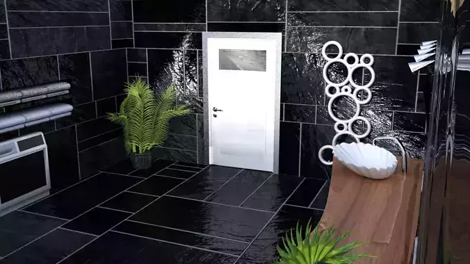 Bathroom with tiles and plants 3D model