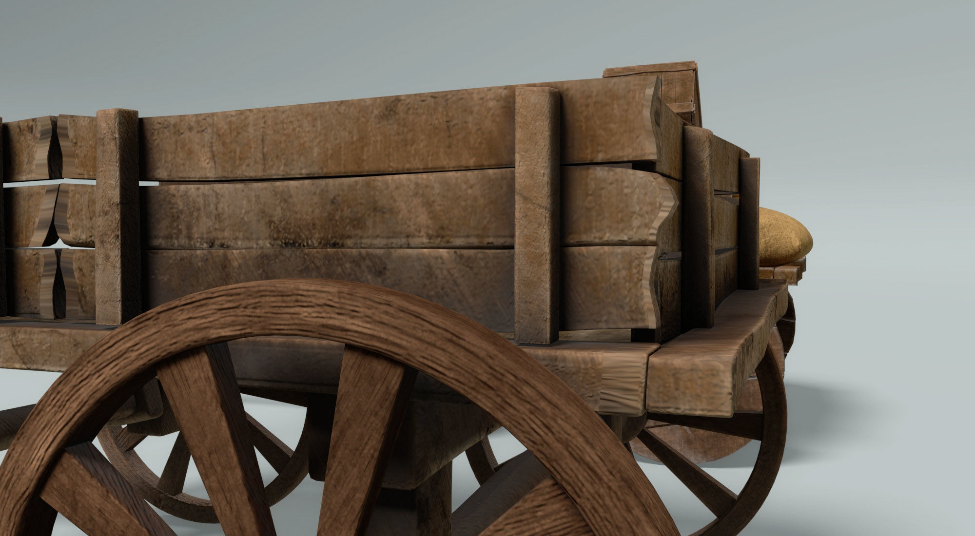 chariot two wooden wagons 3D model_7