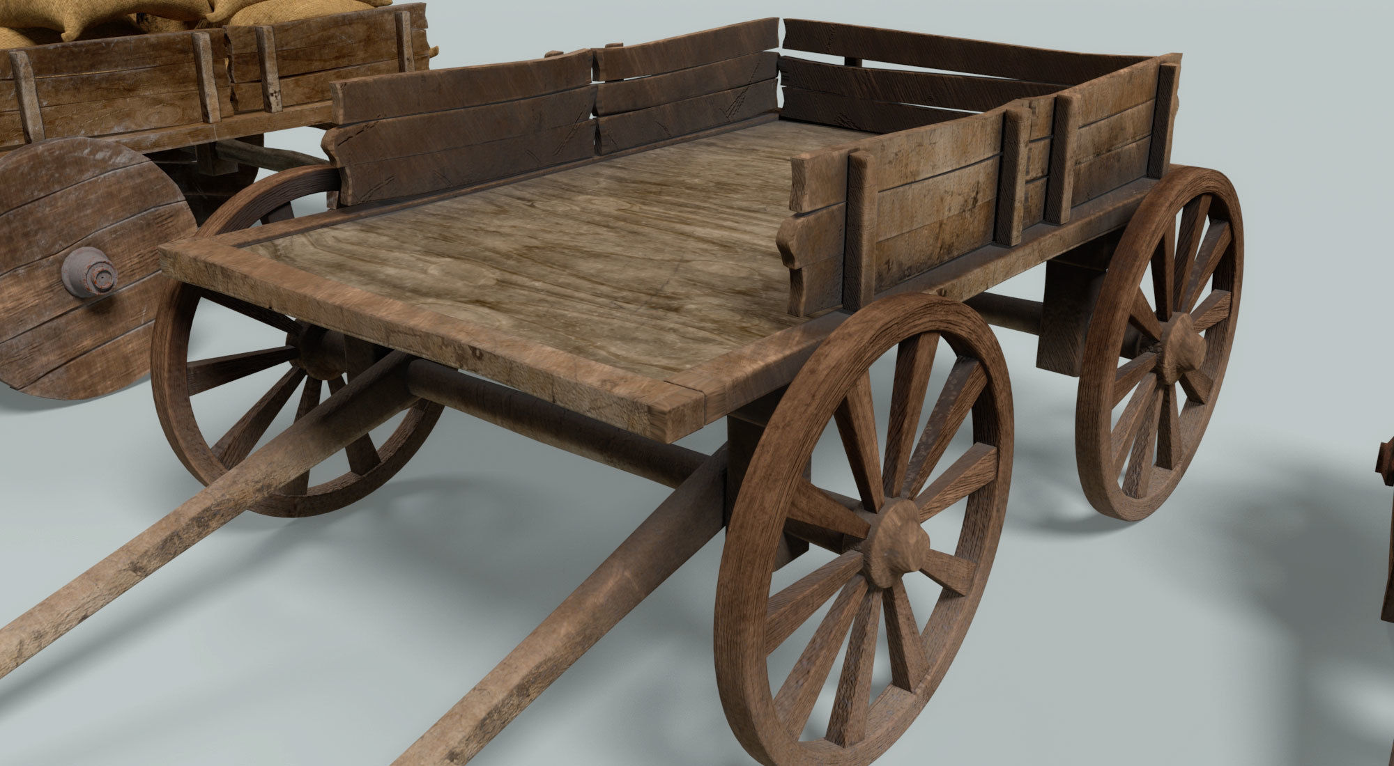 chariot two wooden wagons 3D model_8