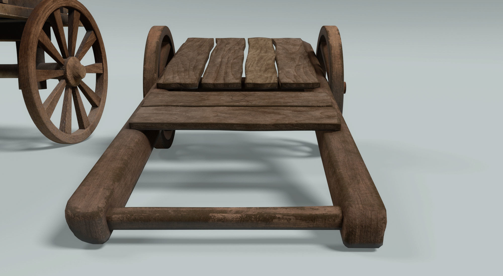 chariot two wooden wagons 3D model_5