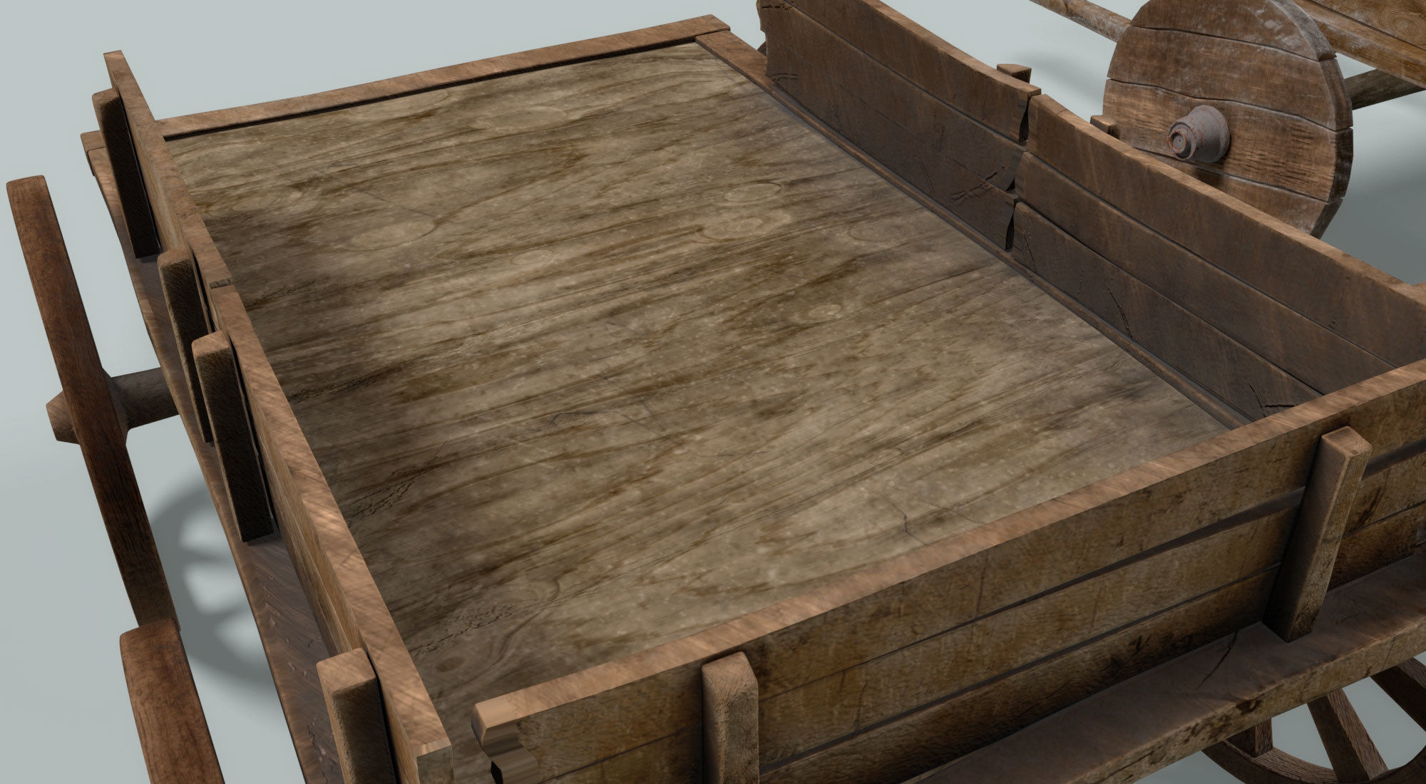 chariot two wooden wagons 3D model_13