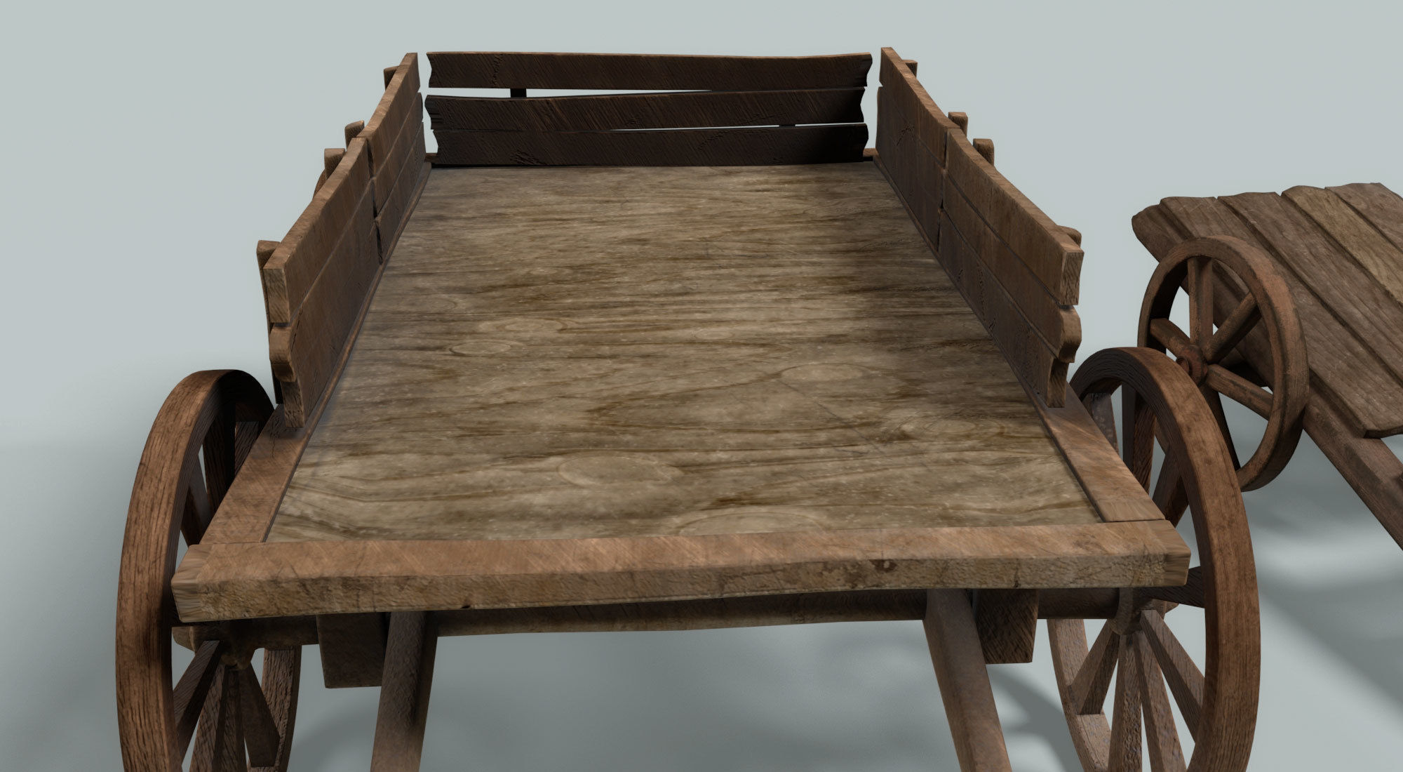 chariot two wooden wagons 3D model_6