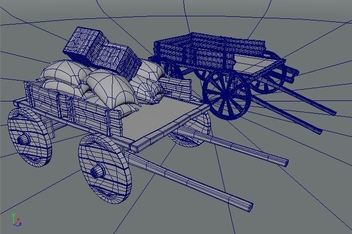 chariot two wooden wagons 3D model_16