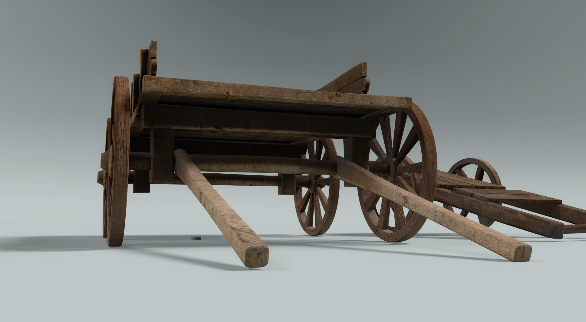 chariot two wooden wagons 3D model_3