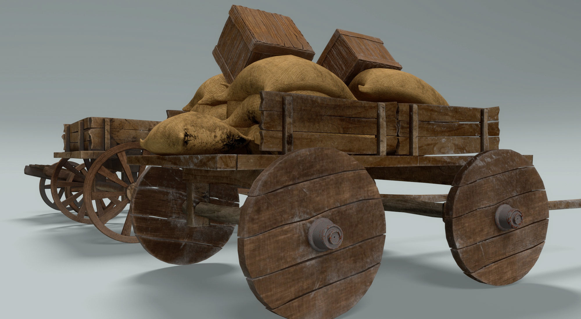 chariot two wooden wagons 3D model_11