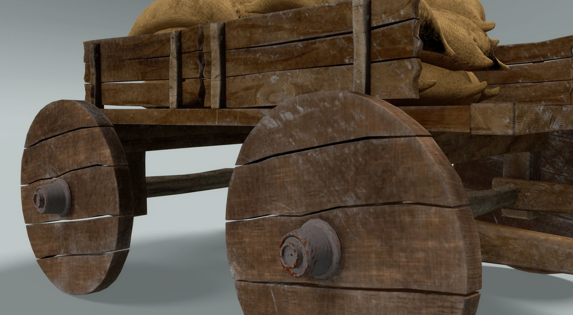 chariot two wooden wagons 3D model_10