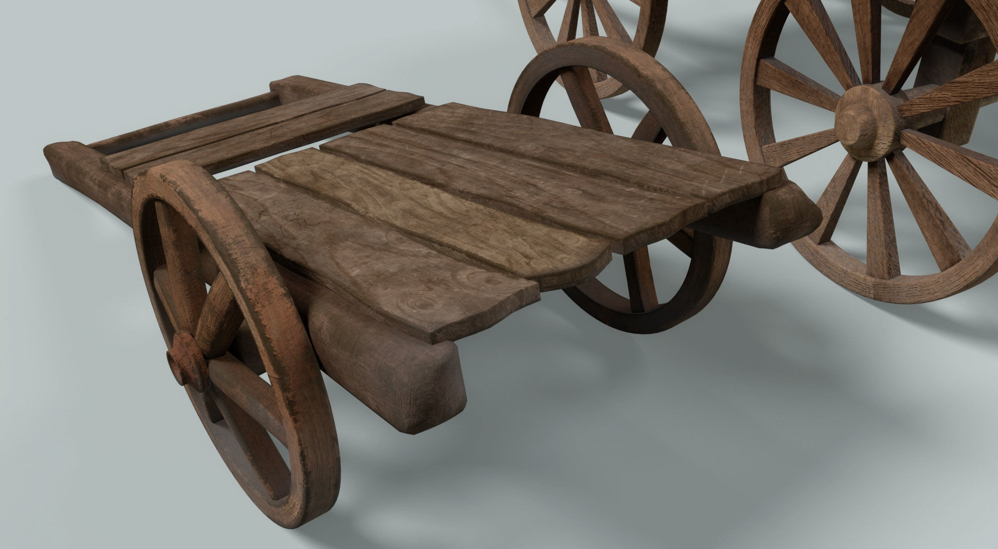 chariot two wooden wagons 3D model_14