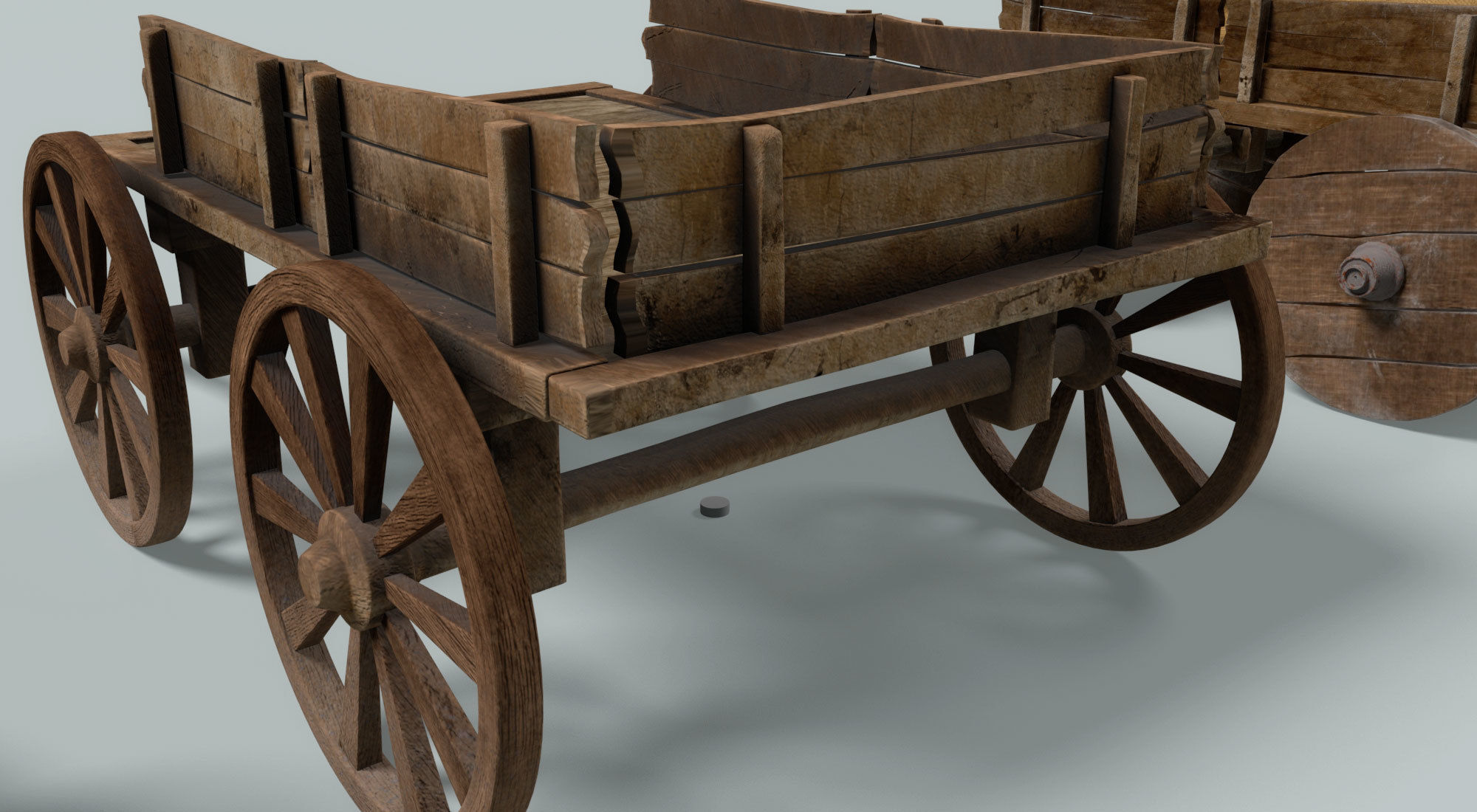 chariot two wooden wagons 3D model_12