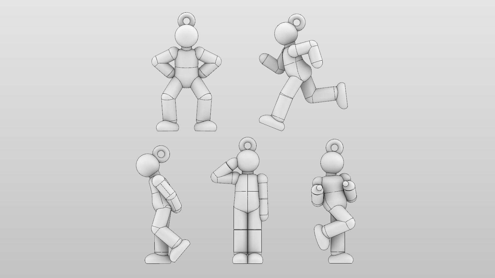 Charm pendant - Matchman posture set 1 - 5 models - 01 to 05 3D print model_1