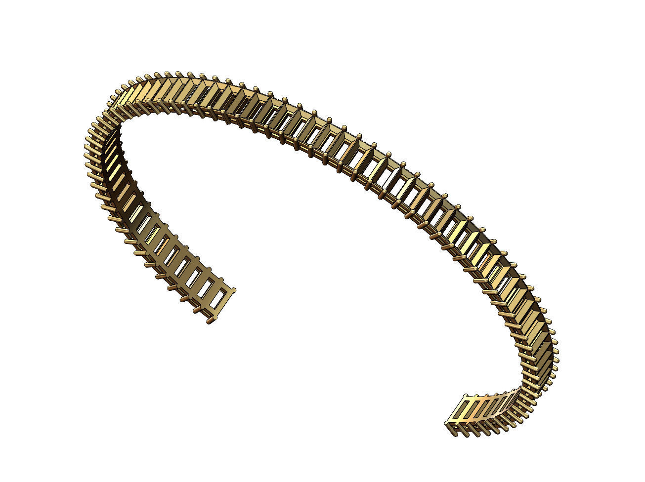 Diamond baguette cuff bracelet 3D print model_4