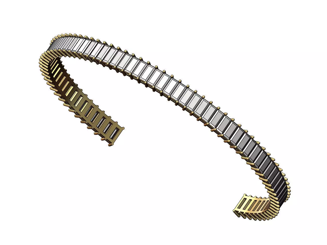 Diamond baguette cuff bracelet 3D print model_0