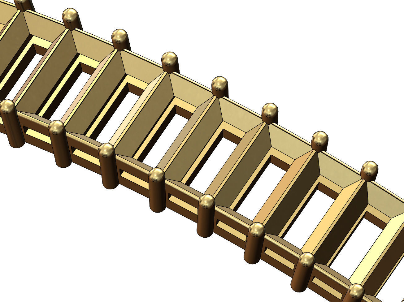 Diamond baguette cuff bracelet 3D print model_5