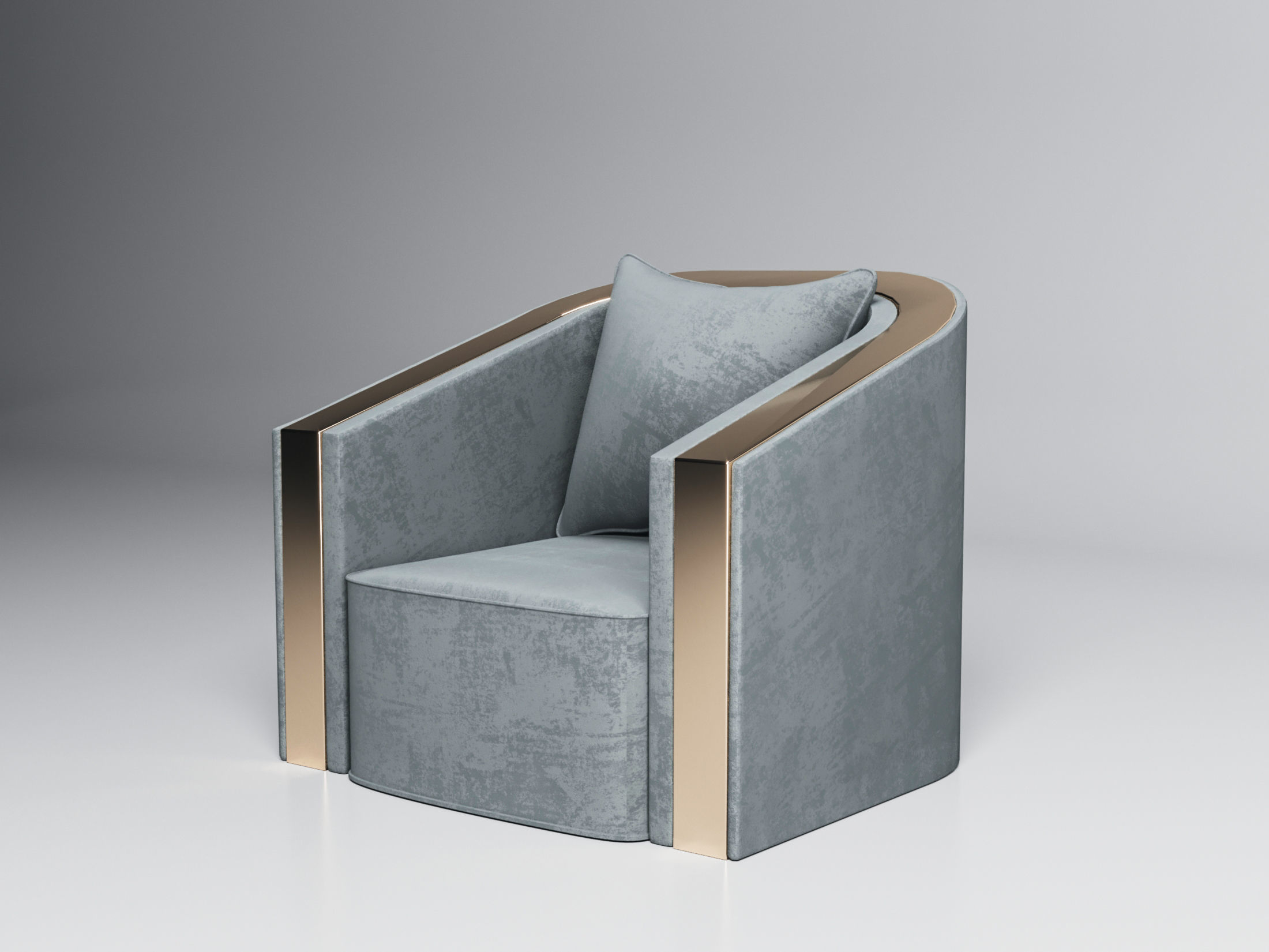 3D Brass And Grey Modern Armchair 3D model 3D model_1