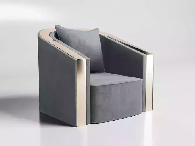 3D Brass And Grey Modern Armchair 3D model