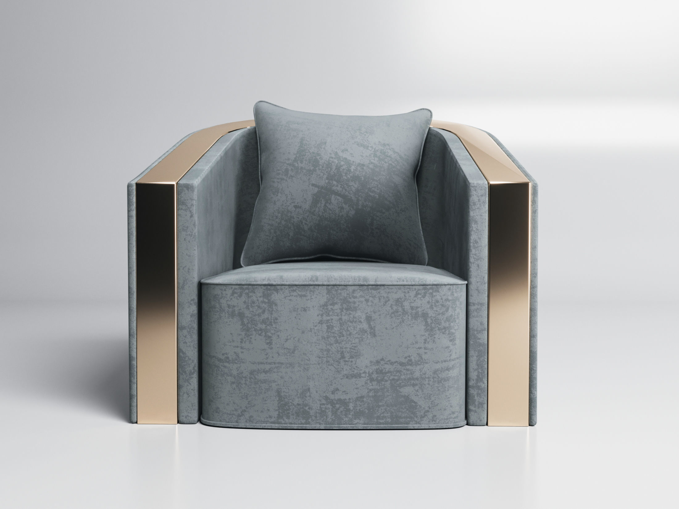 3D Brass And Grey Modern Armchair 3D model 3D model_2