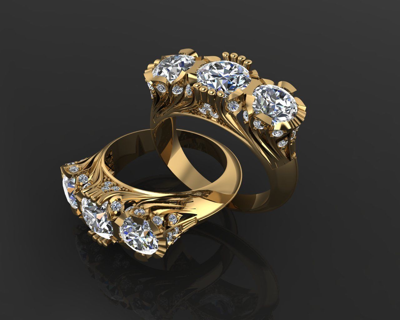 Ring 2 sapphire and diamond engagement 3D print model_3