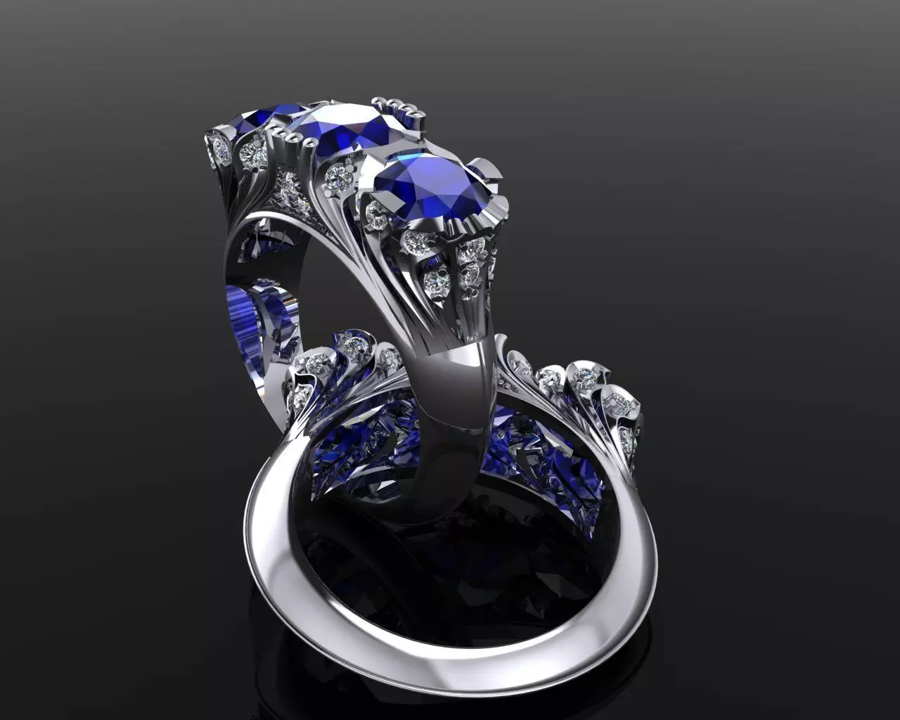 Ring 2 sapphire and diamond engagement 3D print model_0