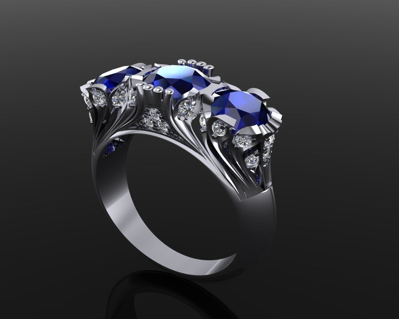 Ring 2 sapphire and diamond engagement 3D print model_4