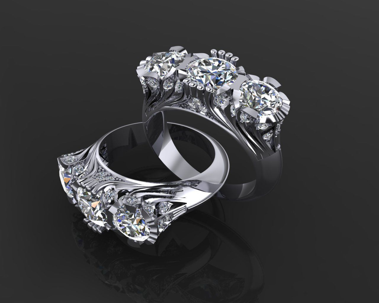 Ring 2 sapphire and diamond engagement 3D print model_1