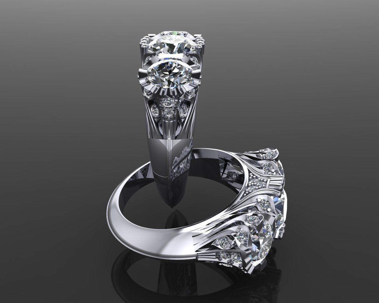 Ring 2 sapphire and diamond engagement 3D print model_5