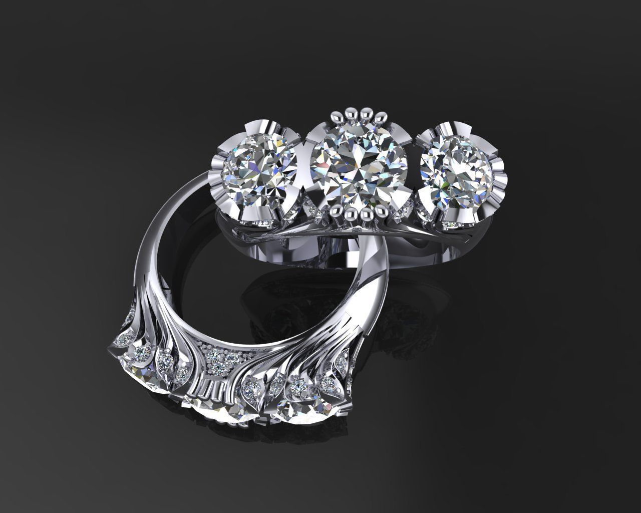 Ring 2 sapphire and diamond engagement 3D print model_7