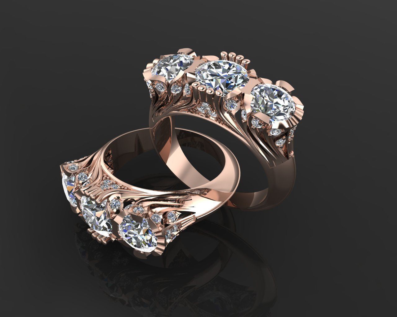 Ring 2 sapphire and diamond engagement 3D print model_2