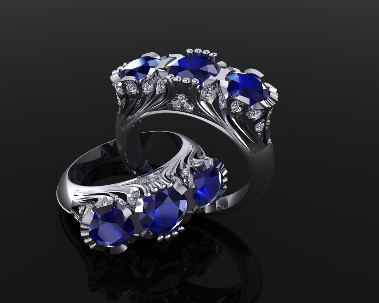Ring 2 sapphire and diamond engagement 3D print model_6
