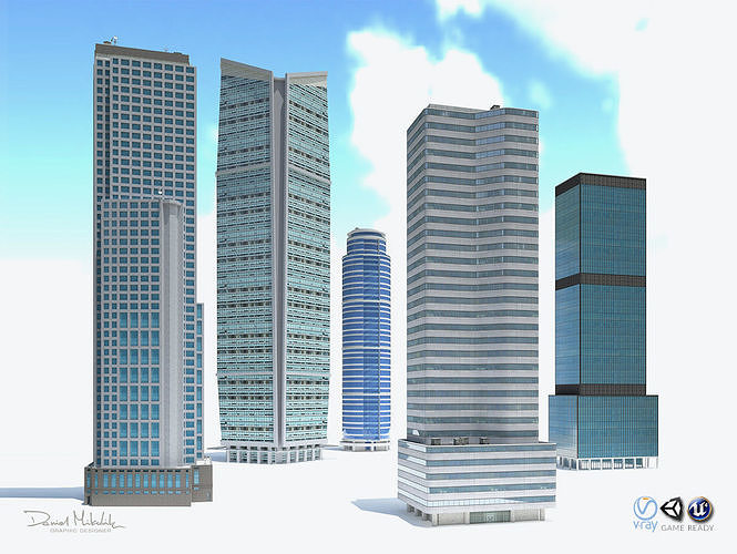 High Rise City Building BUNDLE Low-poly 3D model
