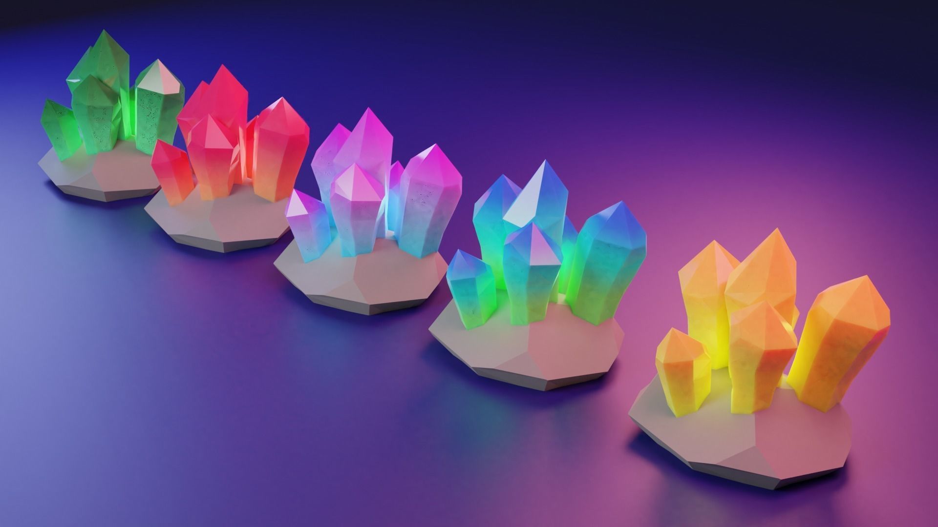 Crystals night light - Low-poly 3D model_2