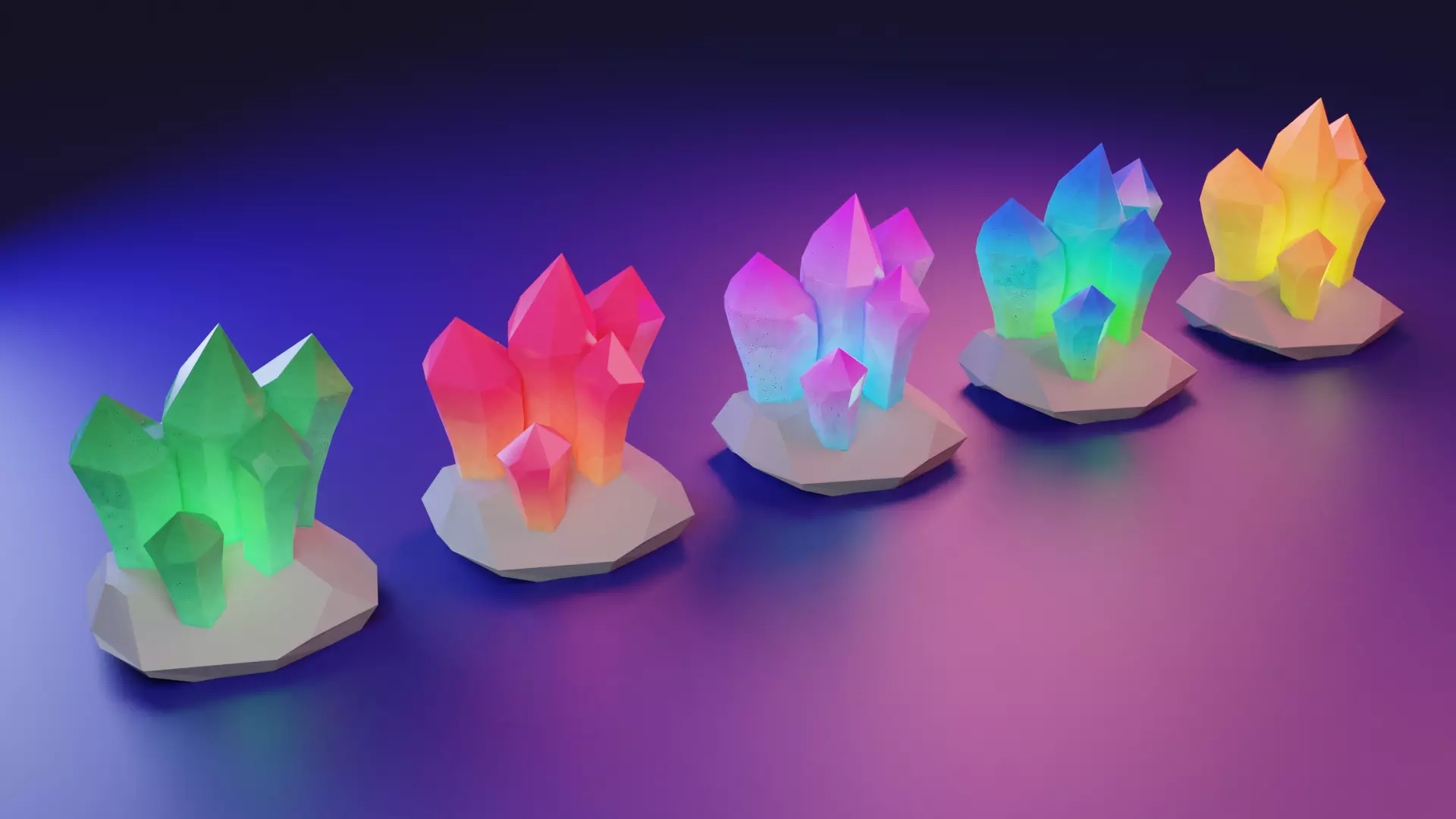 Crystals night light - Low-poly 3D model_0